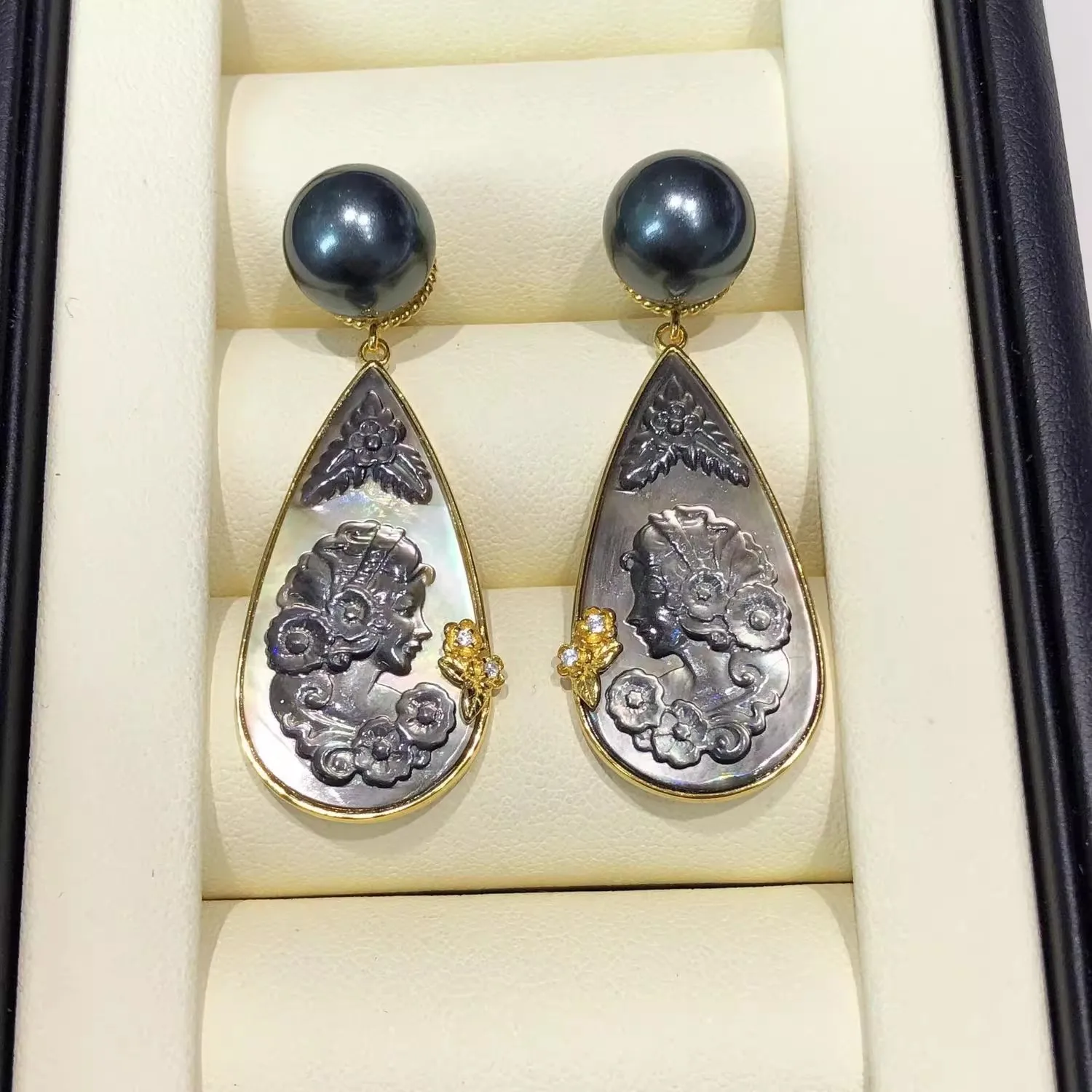MeiBaPJ 8-9mm Natural Black Nearround Pearls Fashion Stones Drop Earrings 925 Silver Fine Wedding Jewelry for Women