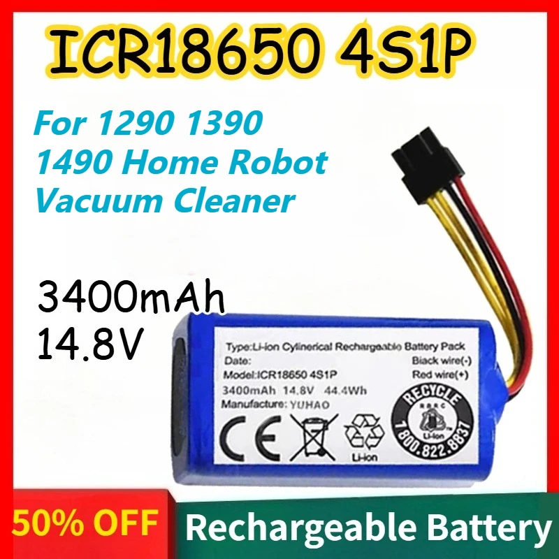 

14.8V 3400mAh Large Capacity Rechargeable Battery for 1290 1390 1490 Home Robot Vacuum Cleaner Replacement Lithium Battery