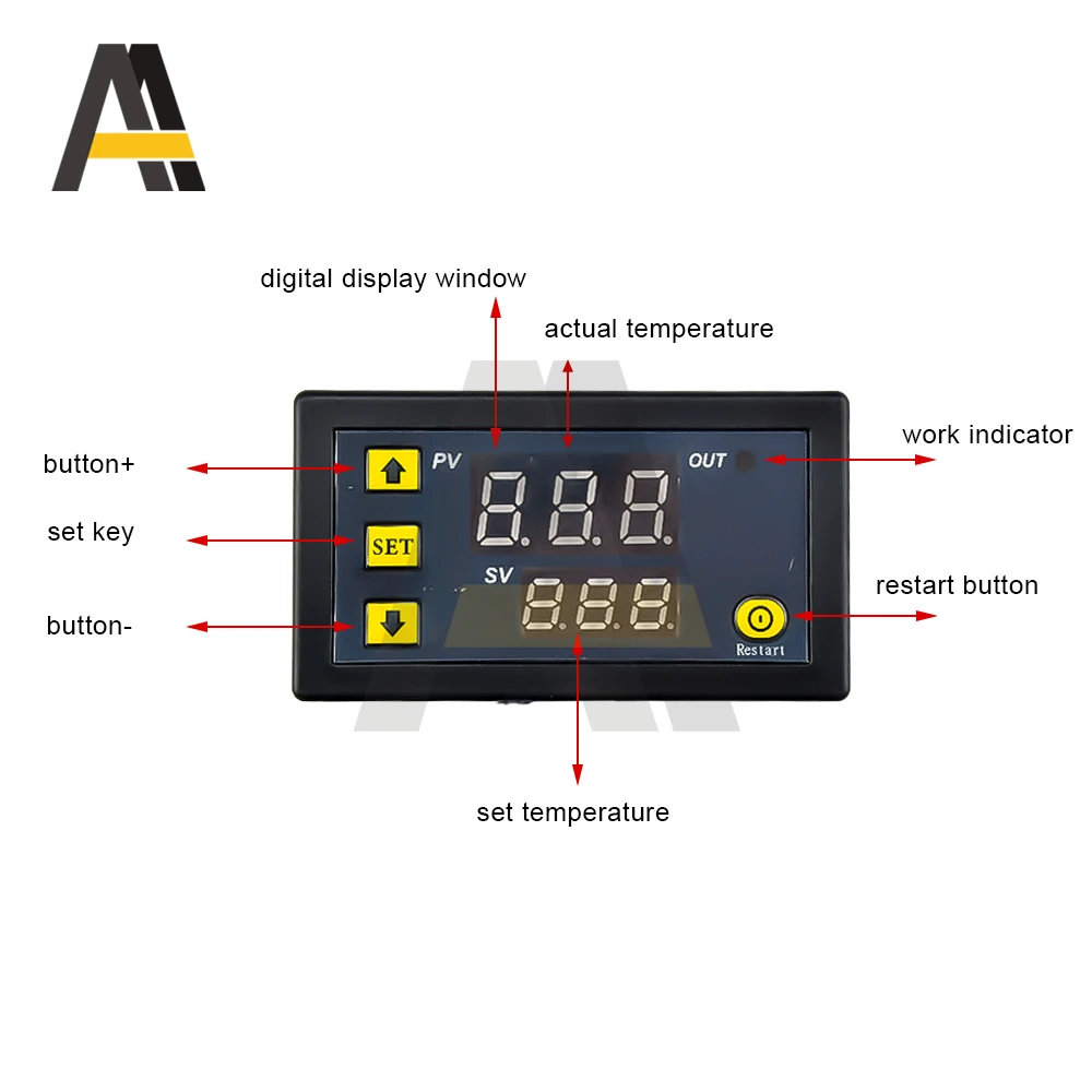 W3230 DC 12V 24V 110V 220V AC controlador de temperatura Digital pantalla LED termostato con interruptor de refrigeración de calefacción Sensor NTC