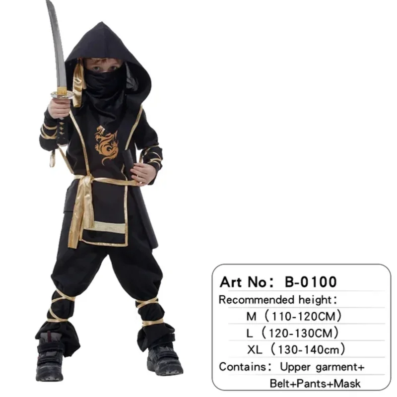 Fantasia infantil de Halloween para crianças, roupa ninja dourada Gragon, fantasia de Halloween para meninos e meninas