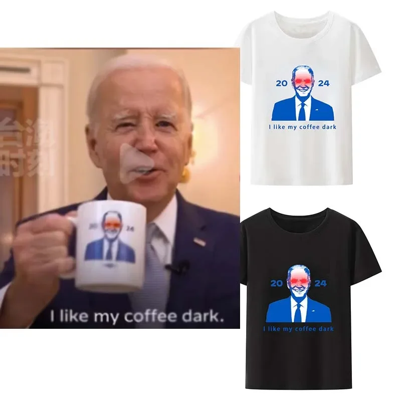 Футболка «I like my coffee dark Biden», коллекция 2024 года, Подарочная футболка с изображением президента Biden, модные повседневные футболки унисекс с круглым вырезом