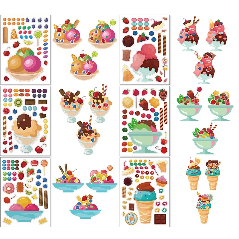 6 Sheets/Set Make a Ice Cream Candy Puzzle Stickers Children DIY Assembled Stickers Kids Gift
