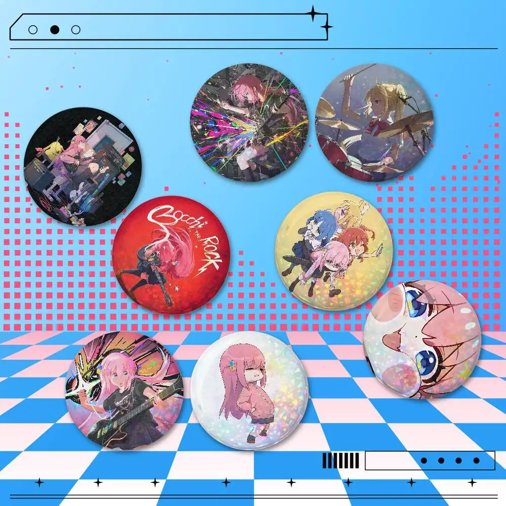 Bocchi the Rock 25/32/44/58/75mm Holographic Badges 2 Pcs Set Custom Round Button Pins Bag Clothes Accessories