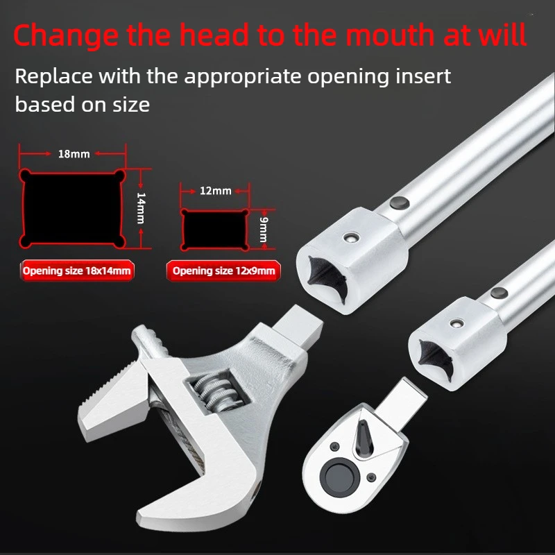 Torque Wrench Insert Head 1/4 3/8 1/2 Ratchet Head Adjustable Wrench Heads Accessories Adjustable Opening Fixed Plug Heads