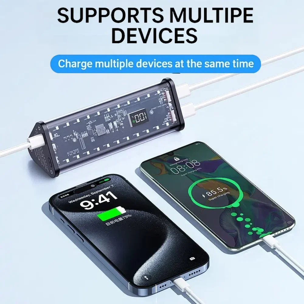 20000mAh 22.5W Mobile Power DIY Case No Soldering 6*18650 Battery Box DIY Charging Power Transparent Shell With LED Lighting