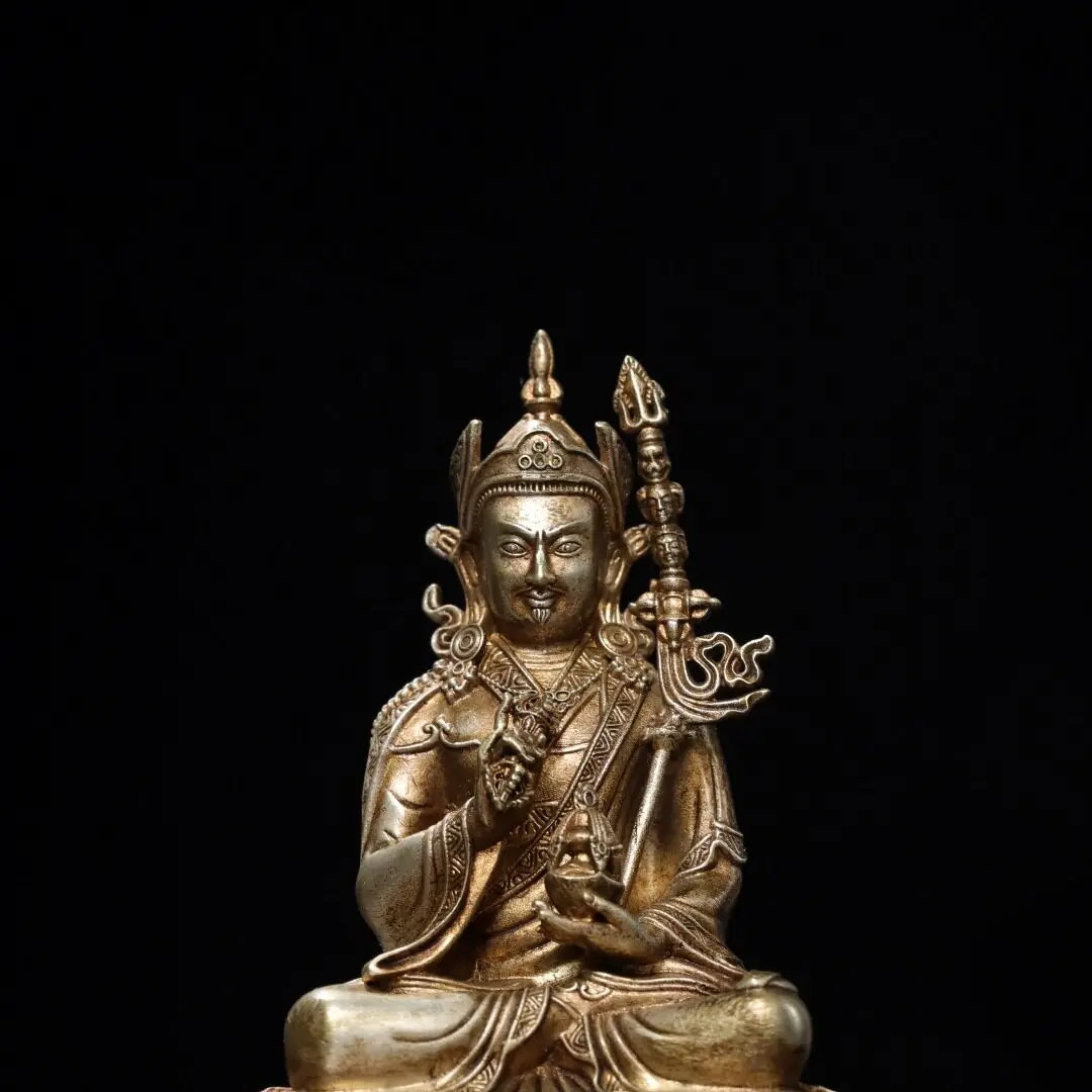 Padmasambhava Guru Rinpoche Nepali Tibetan Vajrayana Full Silver Gilded Home Temple Decor Craft