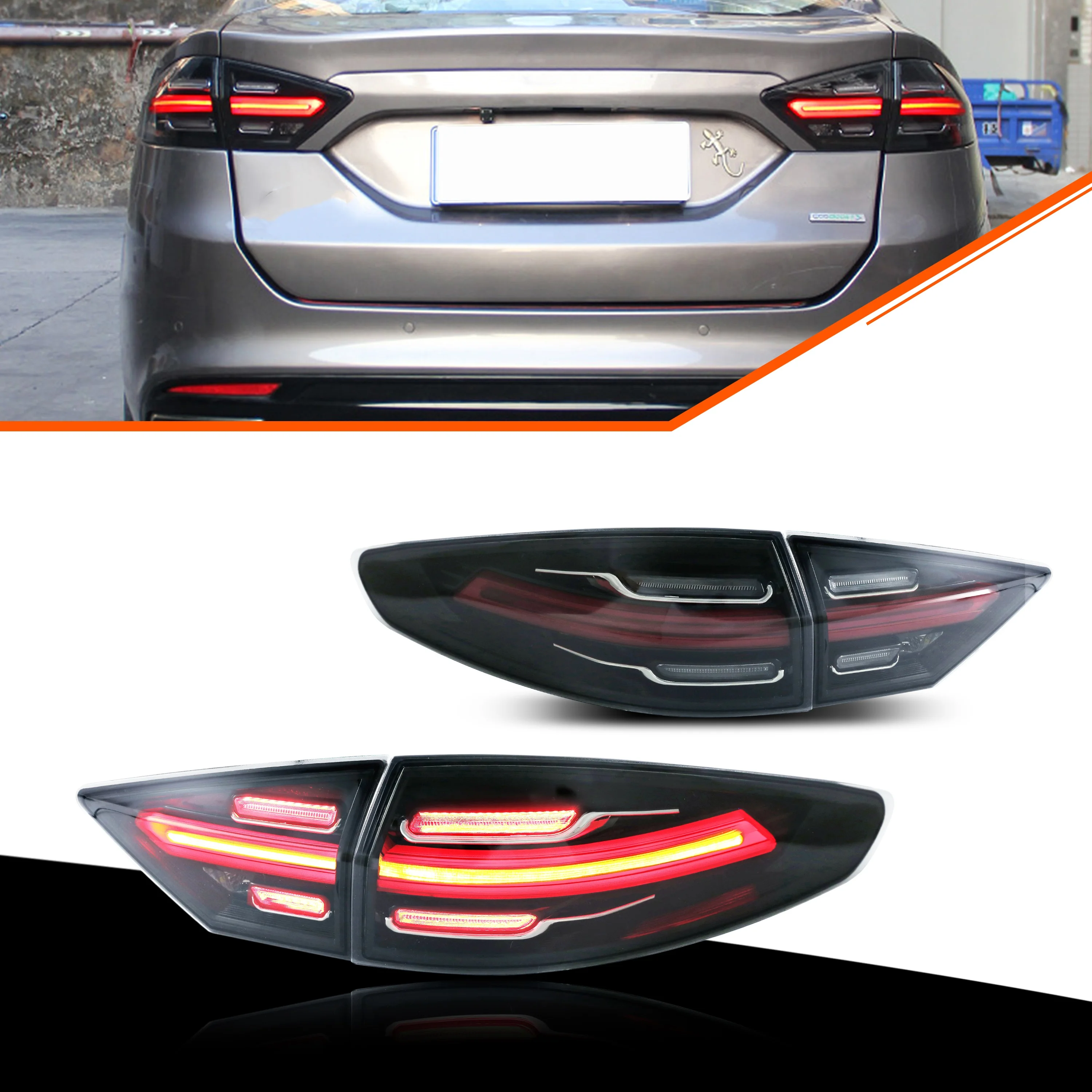 

LED Tail Lights for Ford Mondeo 2013-2020 Fusion 2013-2016 Sequential Turn Signal Black Rear Lamps Assembly
