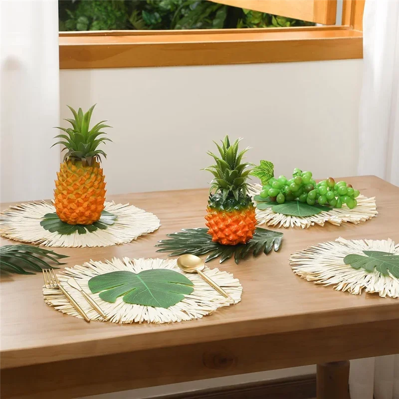24 Pack Luau Placemats And Palm Placemat Round Luau Fringe Place Mats For Summer Tropical Hawaiian Party Table Setting Deco