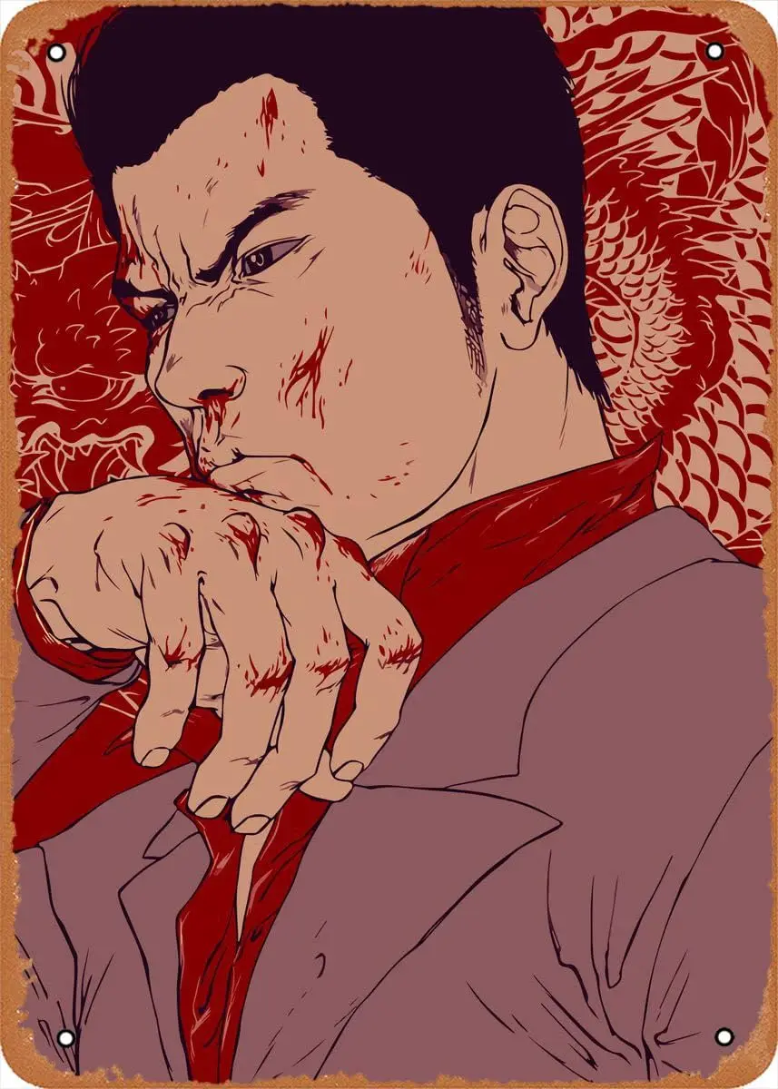 Metal Sign - Gaming Kiryu Kazuma poster Wall Art Decor Sign - 12 x 8 inch