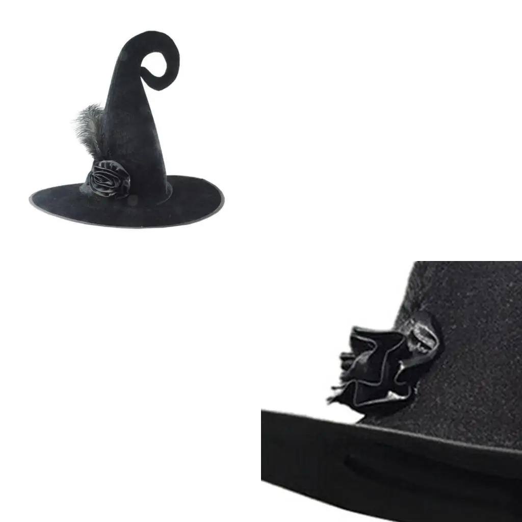 

652F Halloween Witch Party Witch Hat For Women Witches Hat Curly Witches Halloween Cosplay Wizard Hat Witch Hat Curved
