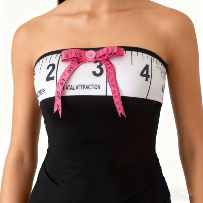 American Subculture Hottie Strapless Vest Sexy Bow Stitching Design Vests Fashion Retro Chic Tanks Women Slim Top Ropa Mujer