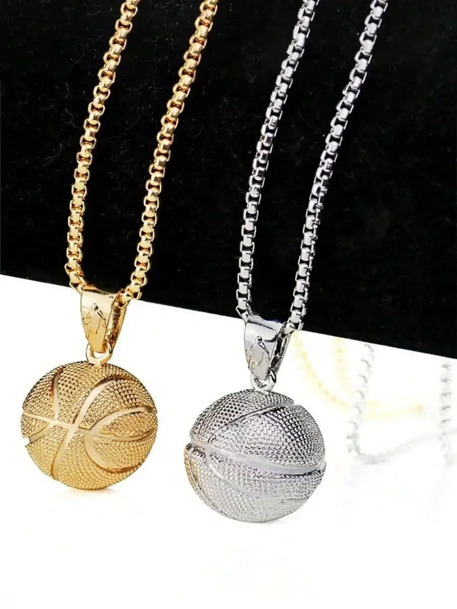 Collar con colgante de cadena gruesa estilo hip-hop para aficionados al baloncesto y al fútbol americano, collar conmemorativo de baloncesto estilo punk, unisex para niños y hombres