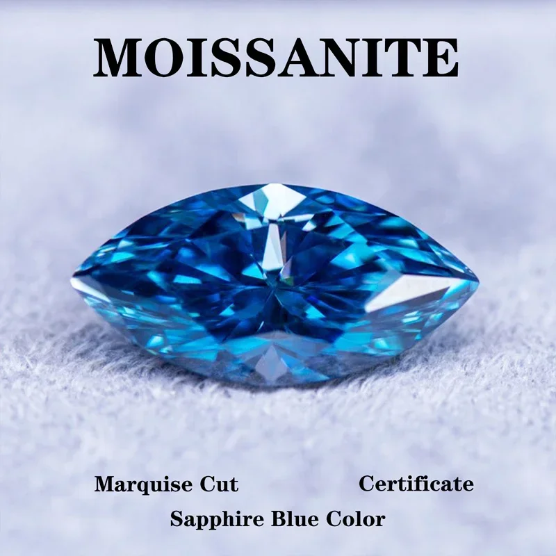 

Moissanite Stone Marquise Sapphire Blue Color Charms Gemstone Advanced Shiny Jewelry Rings Earrings Making with Certificate