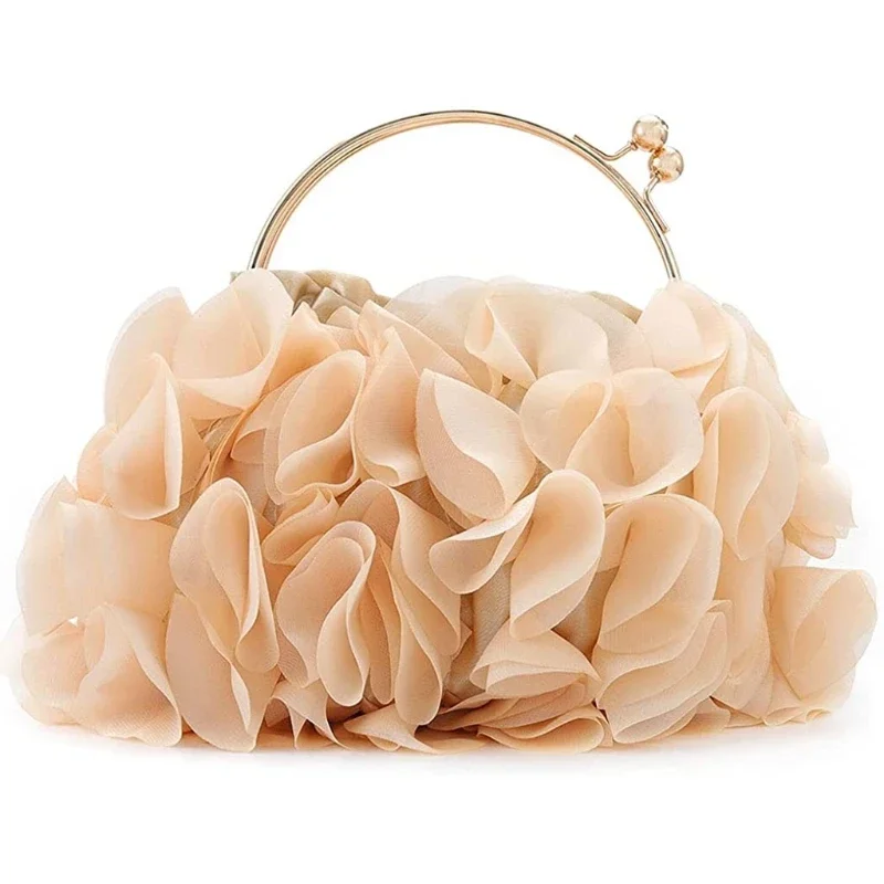 Sweet Memory Clutch Purses Satin Flower Evening Bag Female Elegant Party Prom Handbags Bridal Wedding Crossbody Shoulder Bag