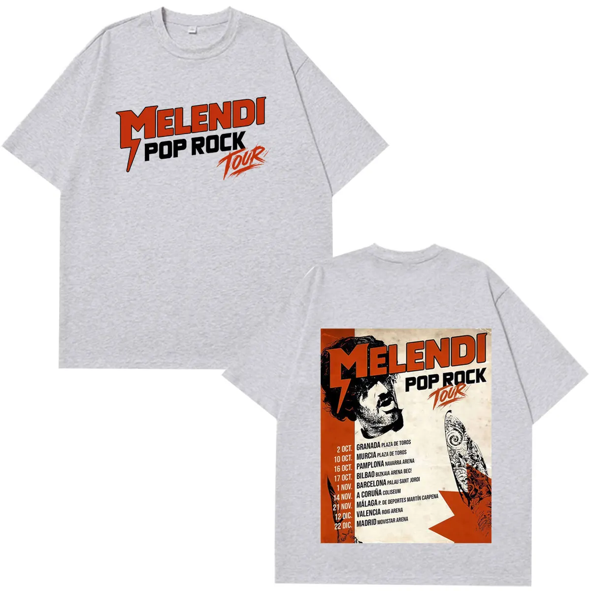 Rapper Melendi Pop Rock Album Tour 2026 Bedrucktes T-Shirt für Herren und Damen Mode T-Shirts Kurzarm Lässige Baumwolle Gothic Punk T-Shirts – Detail 6