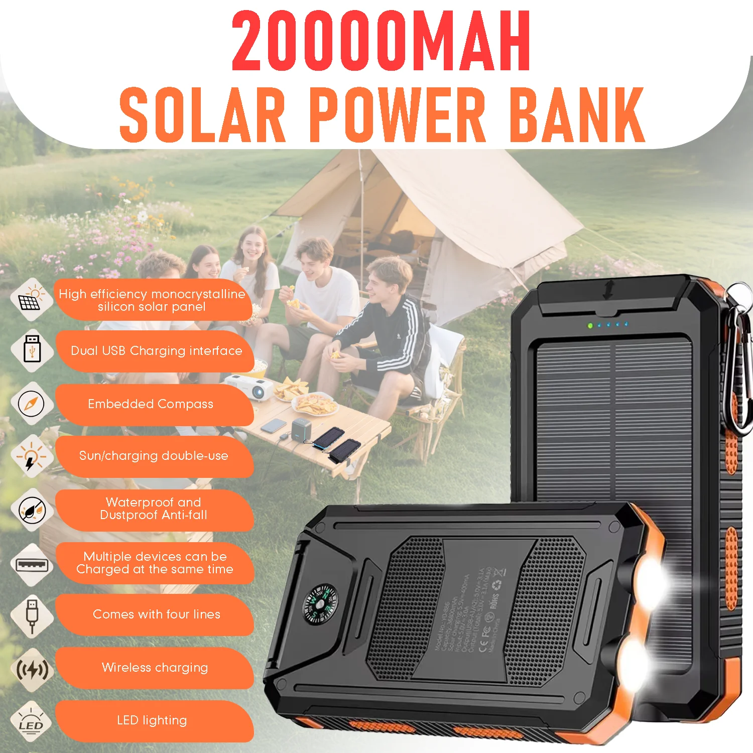 

2025 Solar Fast-Charging Technology 20000mAh Outdoor Emergency Power Innovations