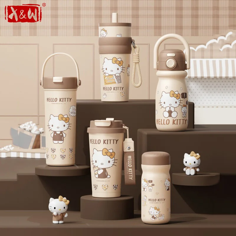 X&W Hello Kitty Insulated Cups Cute Children Water Bottles Keep Warm＆Cold  Beverage Cup 316 Stainless Steel Thermal Mug Gifts