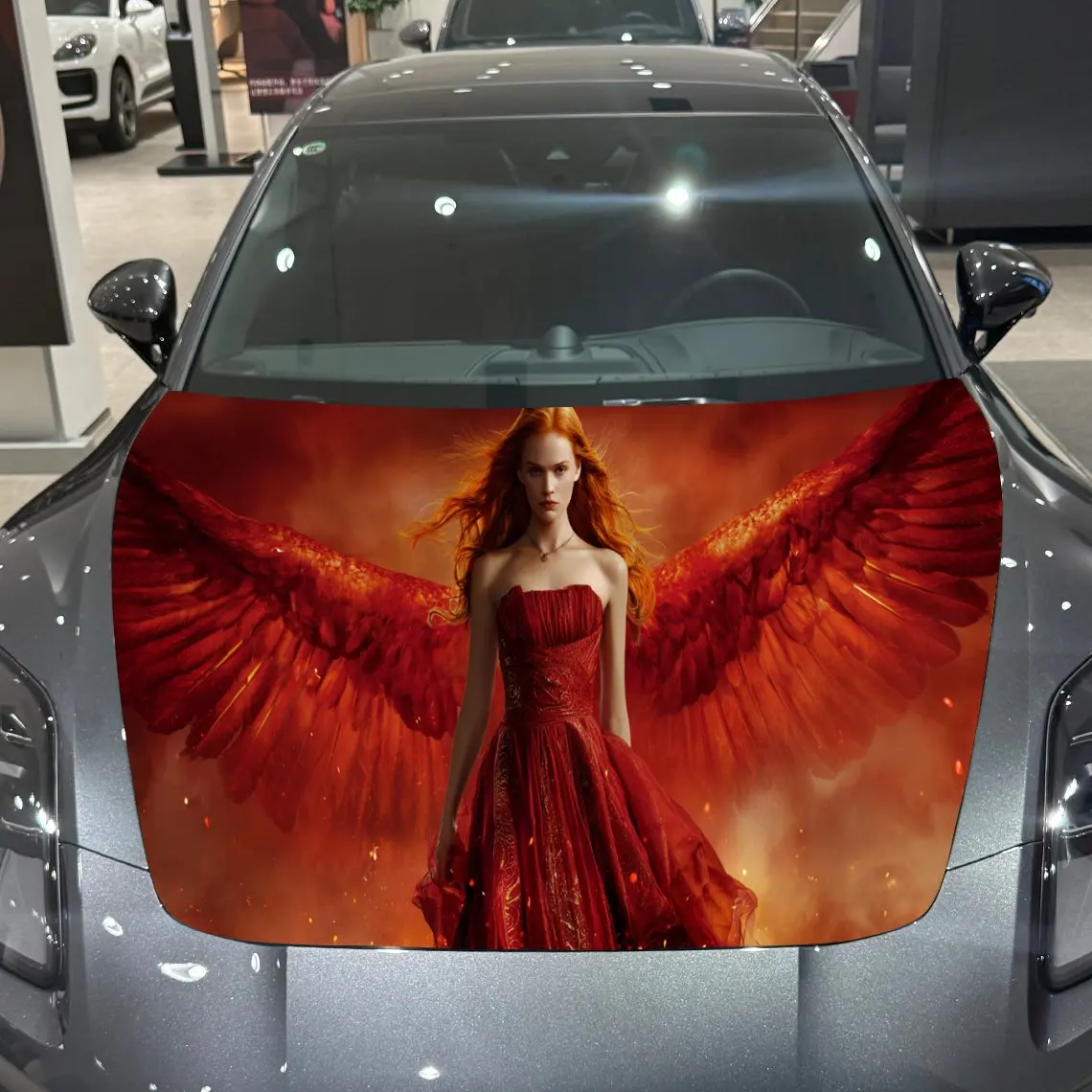 

Red-Winged Angel Mystery Trend PVC Car Hood Wraps, Self-Adhesive Waterproof Car Bonnet Decal Sticker, Car Decoration Protection
