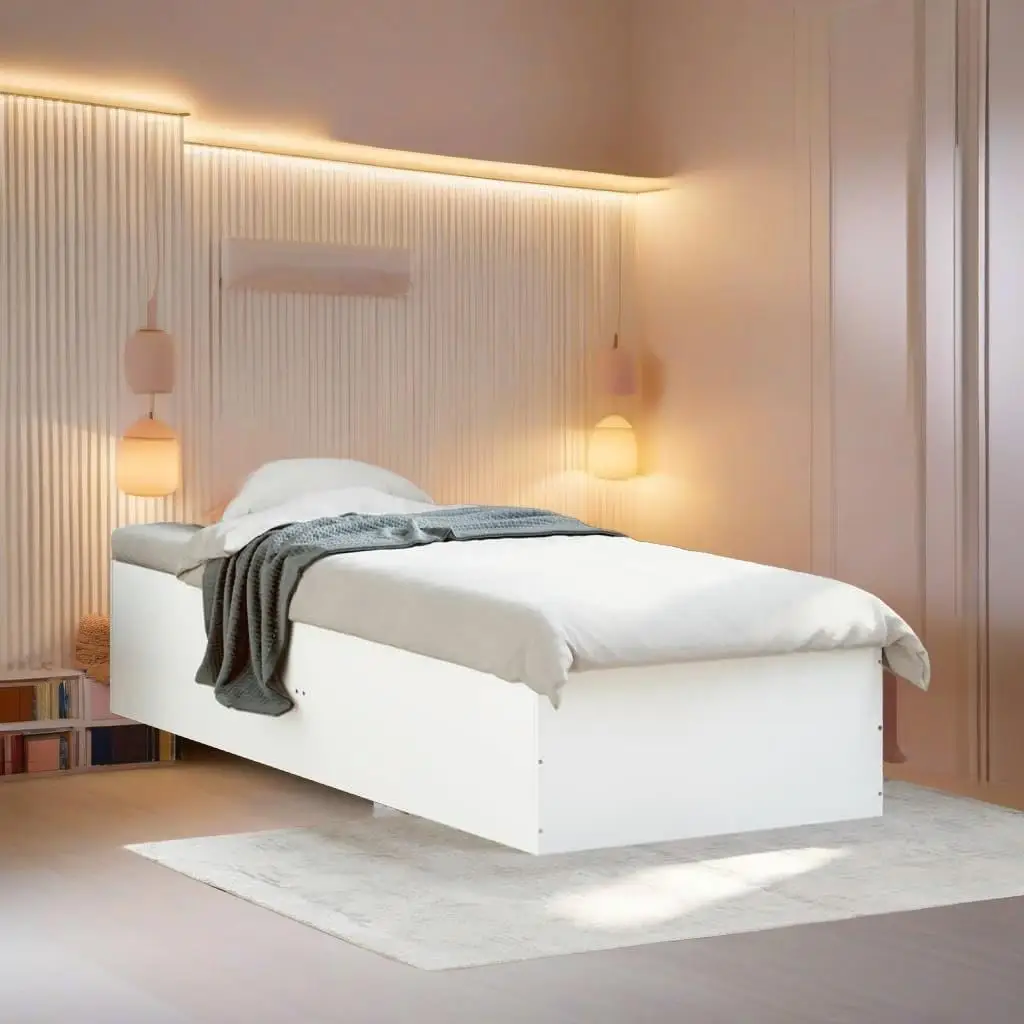 White Single Bed Frame 90x190 cm - No Mattress Included, Stylish & Durable Design