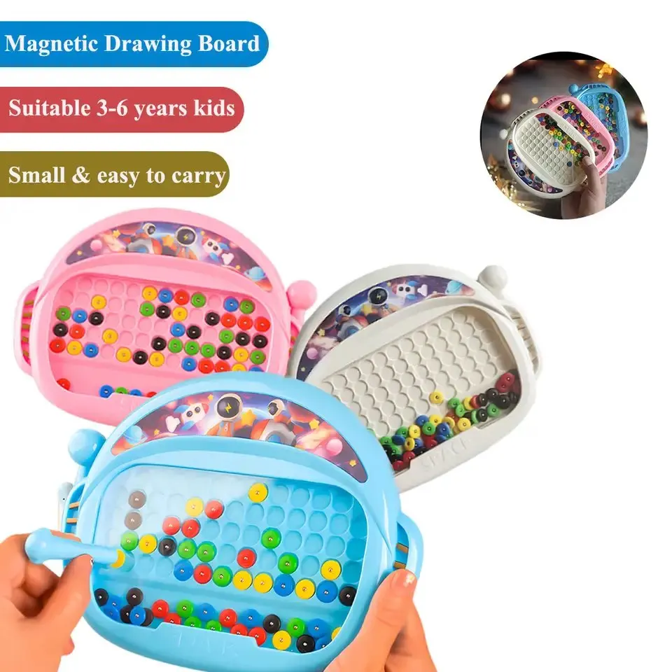 Montessori Colorful Bead Board Game Sensory Toys Educational Magnetic Drawing Board Set With Beads Pen For Kids Boy Girl Gift