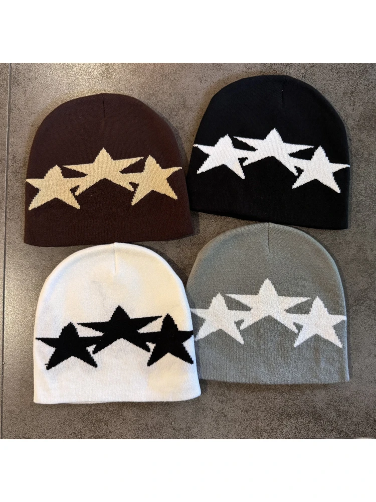 Star Jacquard Mützen Herbst Winter Outdoor Warm Y2K Herren Damen Street Hip Hop Weiche Qualitäts-Strickmütze Skimütze Radmütze Paar