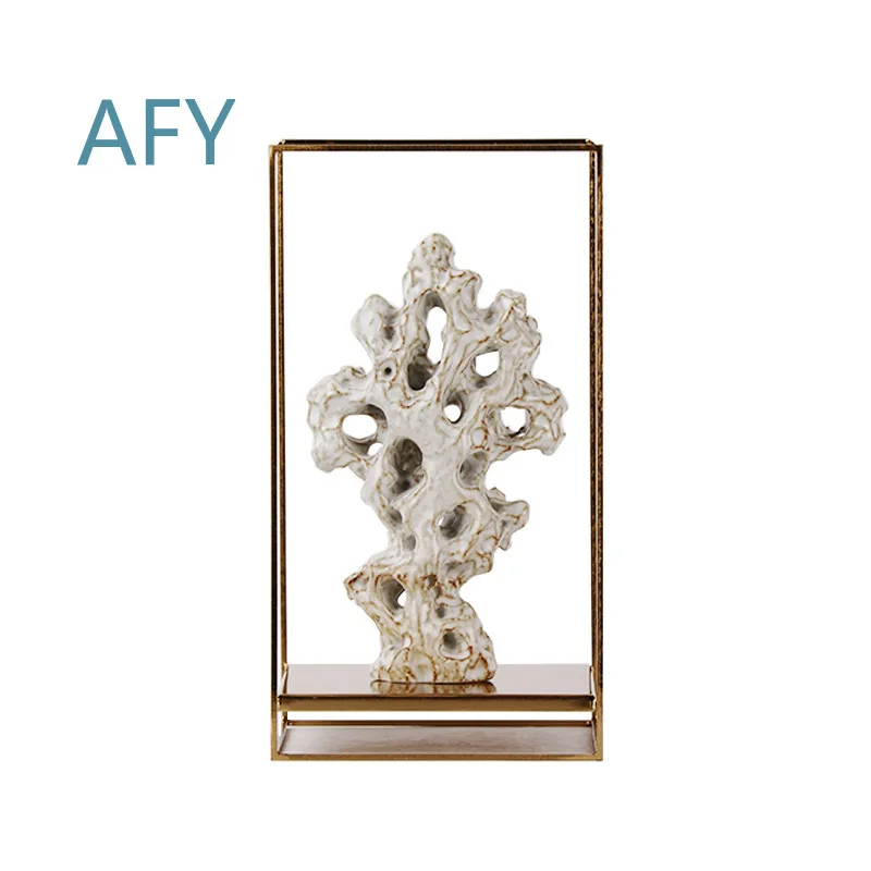 Creative Modern Chinese Style Ceramic Taihu Stone Ornamental Sculpture for Living Room Coffee Table Desk Entryway Home Decor