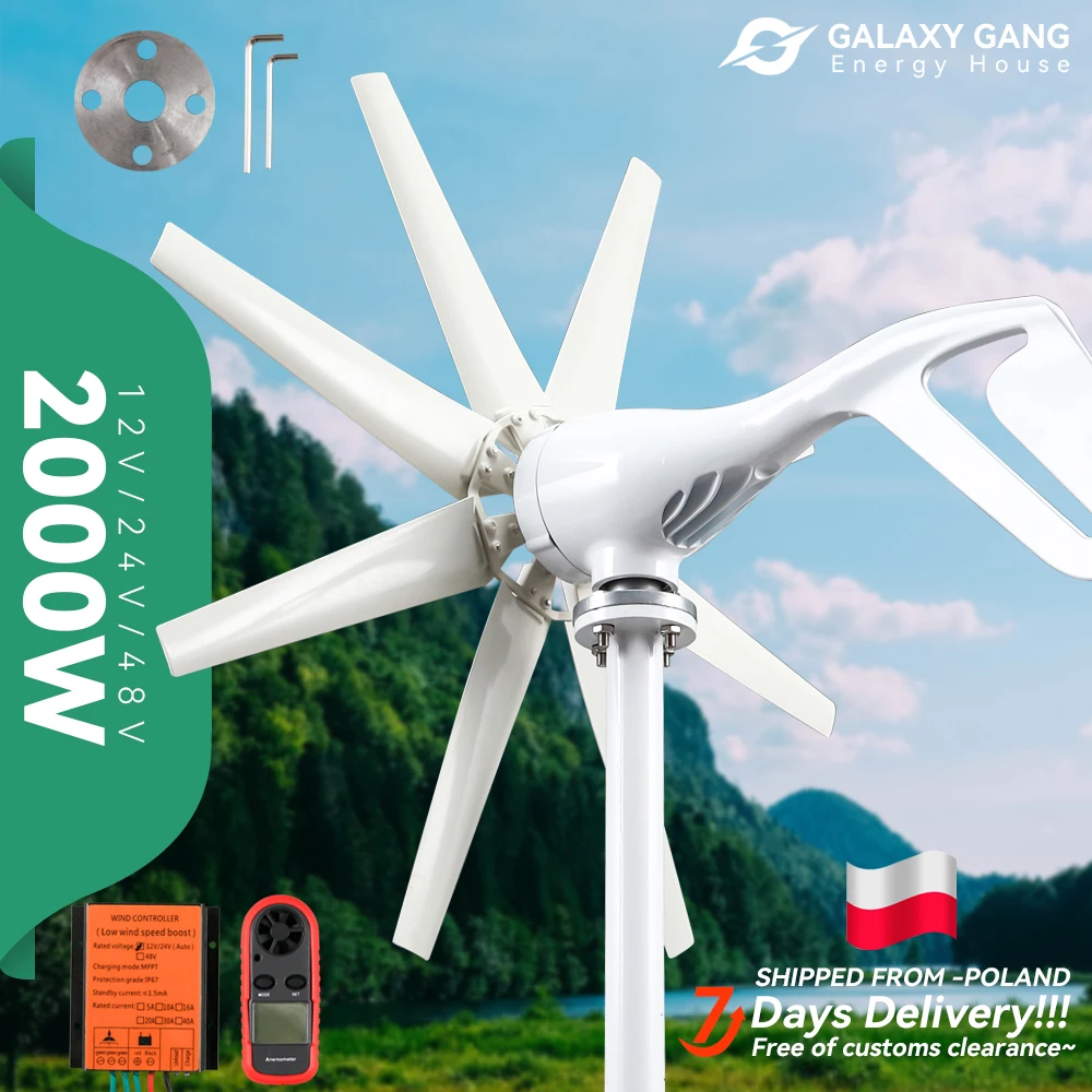 

Small Wind Turbine Generator 2kw 3kw 48v 24v 12v 6 & 8 Blades With MPPT/Charge Controller Windmills RV Yacht Farm For Home Use