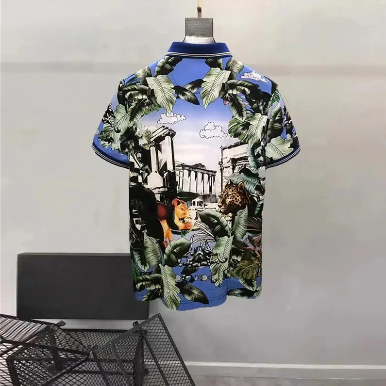 Europe and the United States men's 2024 summer new lapel Short sleeve city landscape print fashion Casual T-shirt