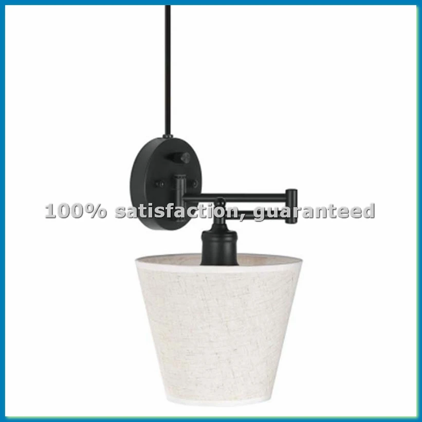 

Настенный светильник с поворотным кронштейном, подключаемый к сети, с непрозрашимым льняным абажуром, 2-сторонний выключатель, для спальни (1 лампа) - A63M