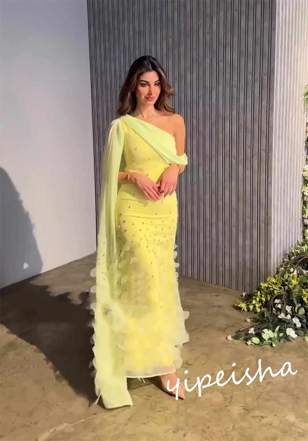 Moda monospalla sirena lunghezza del pavimento abiti da ballo strass Chiffon abito per occasioni formali muslimexilix congely muslimatexmushessul sul biglietti da visita