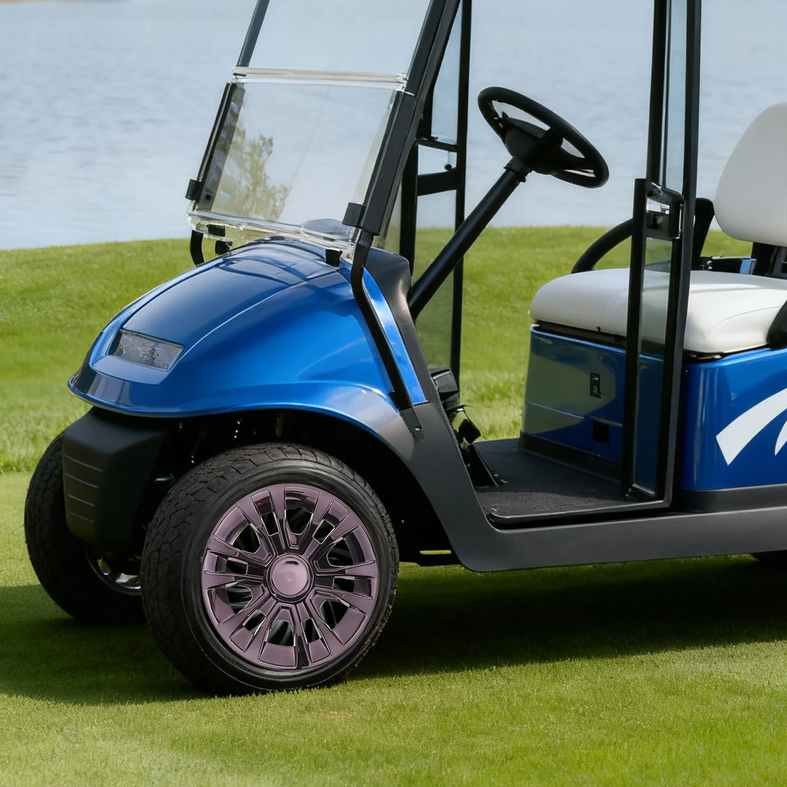 قبعات مركز عجلة عربة الجولف باللون الأسود مقاس 8 بوصة أغطية حافة مزخرفة أغطية محور أغطية عجلات خارجية واقية للسيارات #3