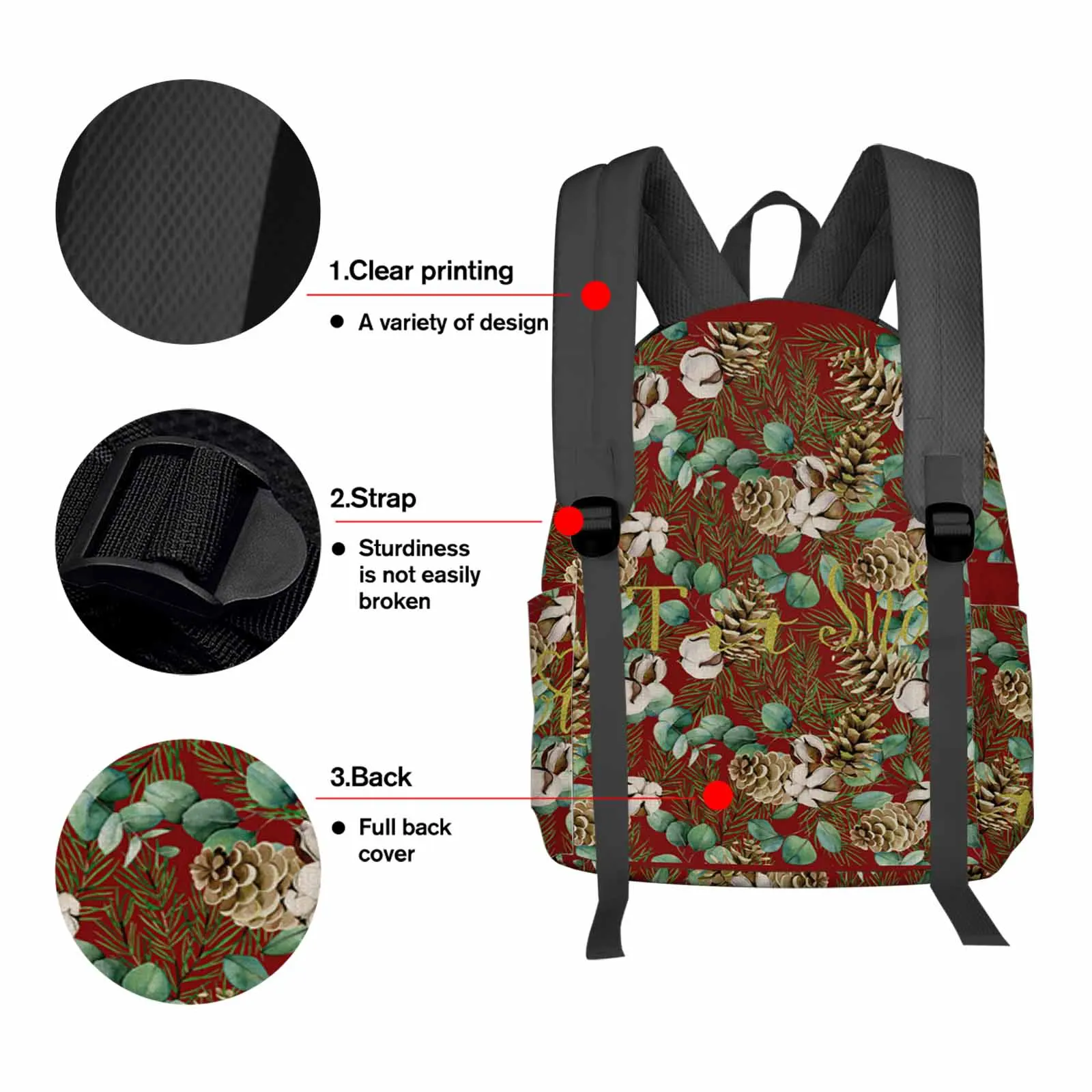 Pinecone-Mochila Retro con hojas de eucalipto para hombre y mujer, morral escolar personalizado para estudiantes, Mochila para ordenador portátil, Mochila de viaje