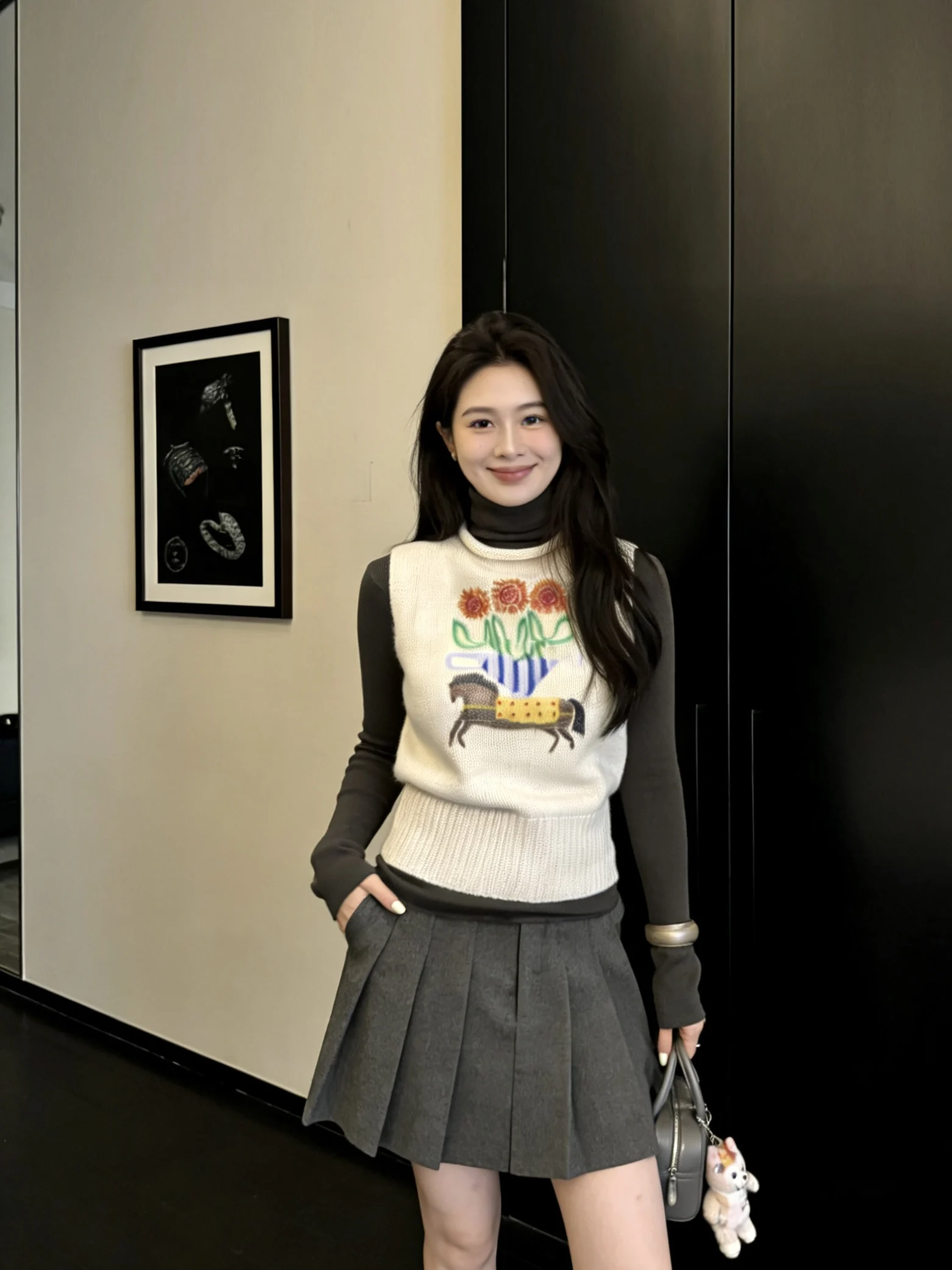 

Новый весенний женский вязаный свитер с круглым вырезом, длинными рукавами, вышивкой и цветочным принтом, повседневный, универсальный, модный