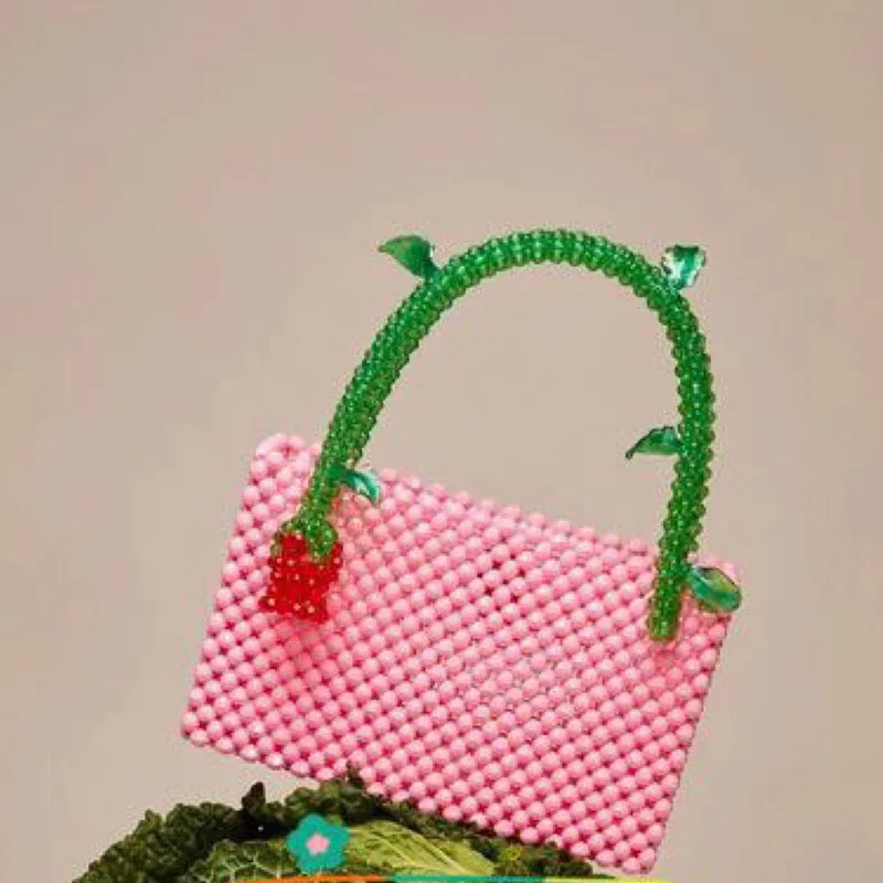 2023 New Acrylic Pink Beaded Handbag Handwoven Fashion Retro Casual Women's Shoulder Bags Personalized  Versatile Summer Bag