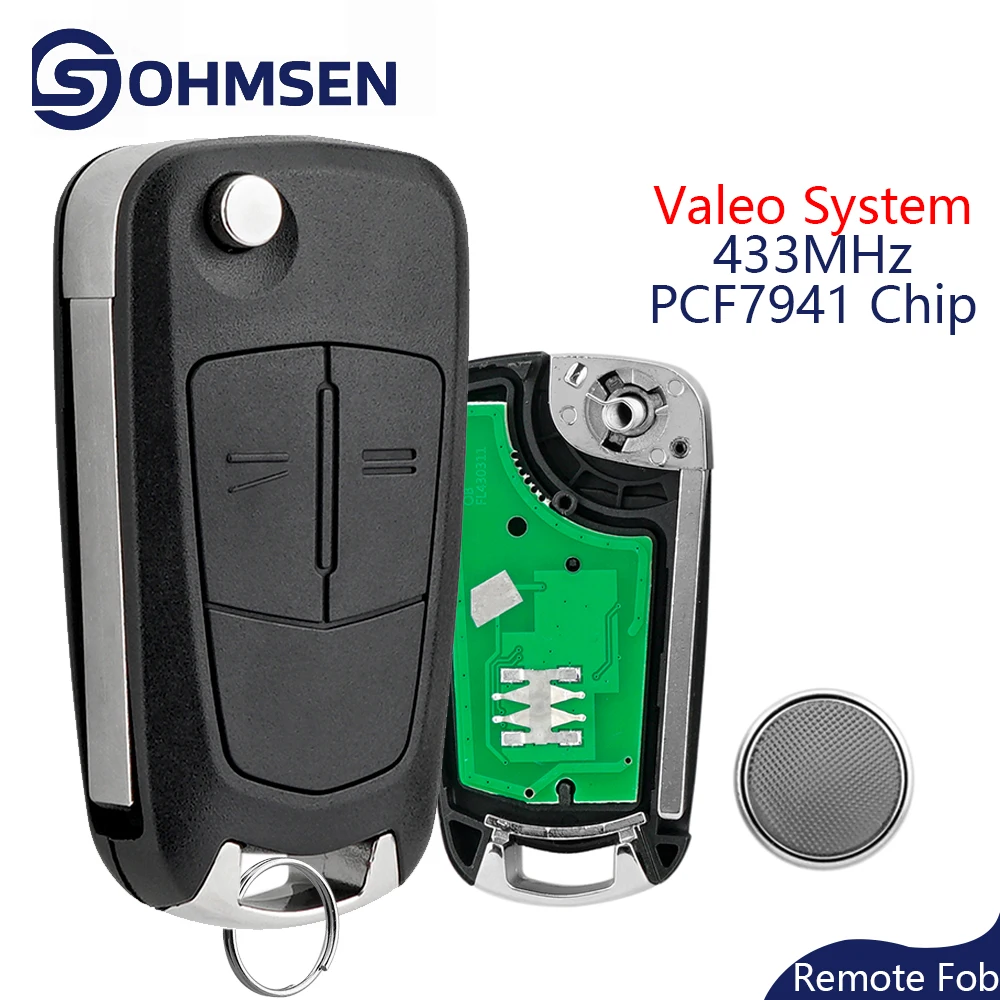 

OHMSEN Remote Key Fob 2 Button 433MHz PCF7941 Chip Valeo System for Vauxhall Opel Astra H 2004-2009 Zafira B 2005-2013 HU100