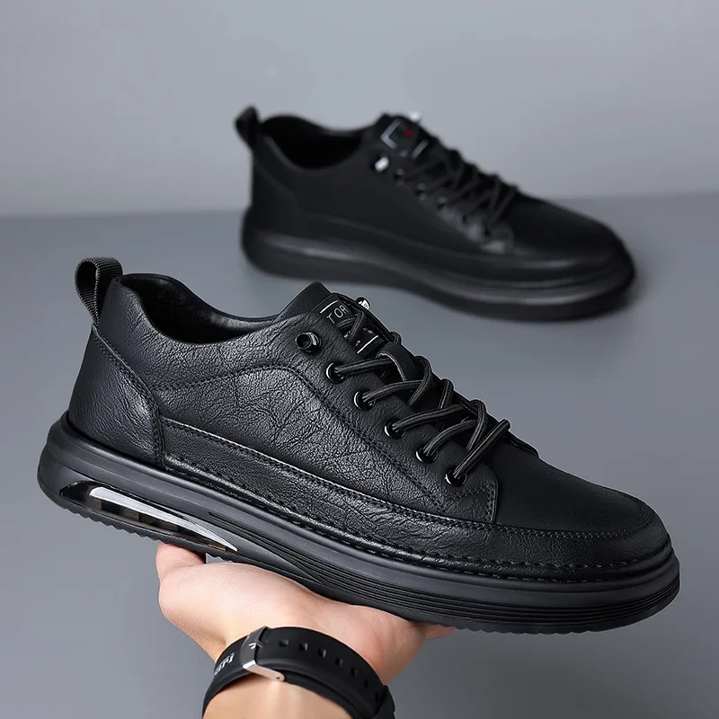 Men's Shoes 2026 New Solid Color Sneakers Spring Autumn Shoes for Men Fashion Leather Casual Shoes Male Black Designer Sneakers