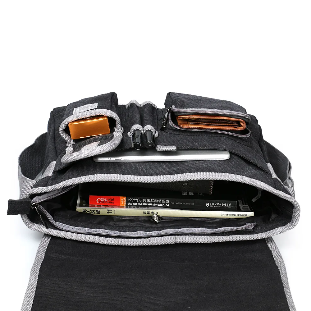 Ruil New Vintage Canvas Multi-functional Casual Messenger Bag Men's Leisure Shoulder Crossbody Satchel Big for Male