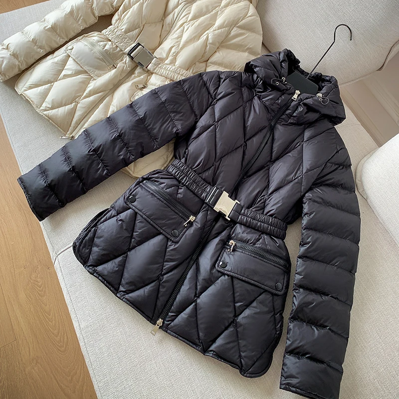 

Women Down Jackets Winter Solid Plaid Slim Warm Hooded Puffer Coats Fashion Lady Zipper Short Outerwear