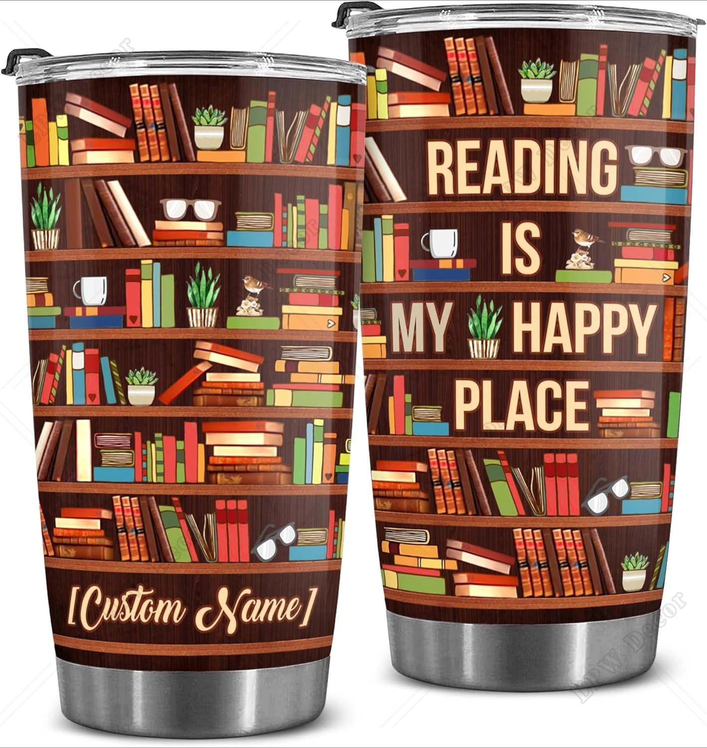 Personalized Book Lovers Tumbler Bookshelf 20oz Tumblers with Lid Gift for Librarian Book Lover Birthday Readers Bookworm