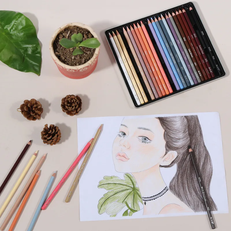 H&B Flesh Colored Pencil Set 24pcs Premium Skin/Hair/Portrait Tone Painting Pens Soft Thick 4mm Core Wood School Useful Supplies