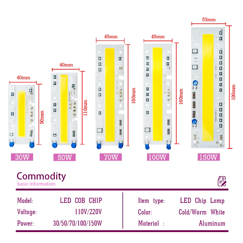 Chip LED de 220V, 110V, 10W, 20W, 30W, 50W, 100W, IC inteligente, cuentas LED DIY para reflector LED, blanco frío y cálido, lote de 10 Uds.