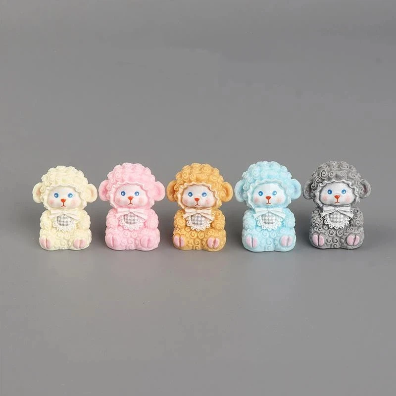 【S】5Pcs Cute Mini Resin Sheep Figurines Soft Pastel Colors Lovely Details For Desktop Fairy Garden Decor