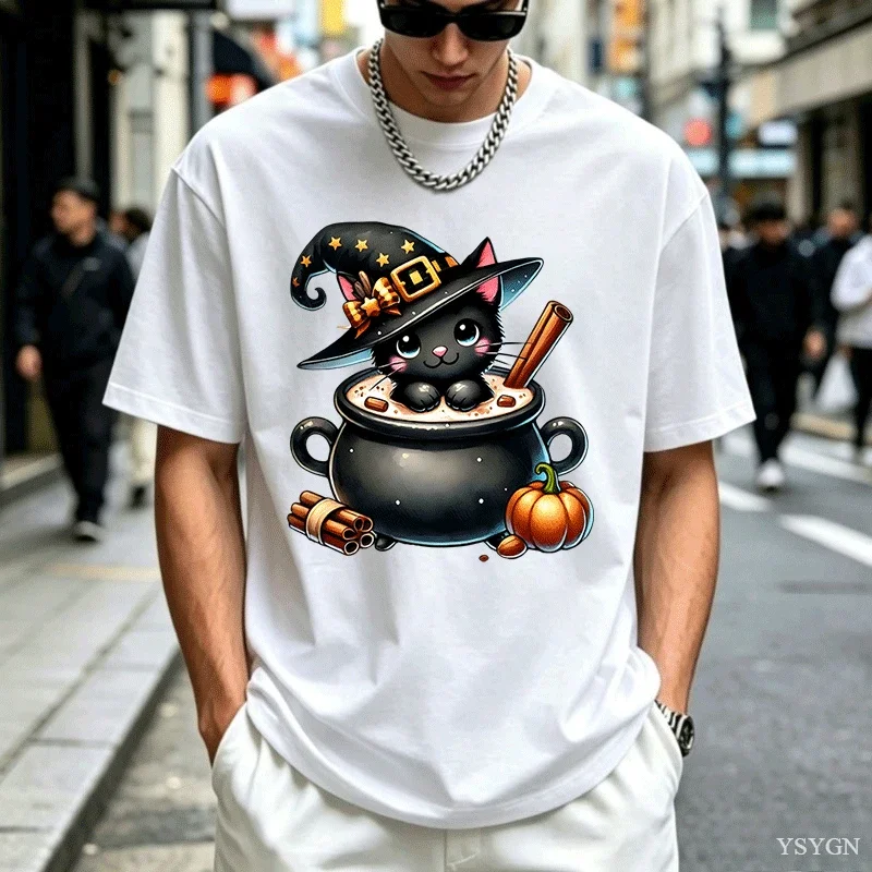 Couple T Shirt Kitty Biscuits Cute Cat Baking Halloween Fall Spooky Bakery T-Shirts Harajuku Summer Tee 100% Cotton Clothing