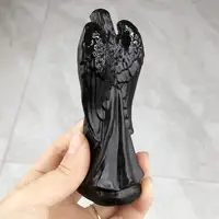 Natural Black Obsidian Angel Carving Crafts Healing Cute Children Holiday Gift Gemstone Collection Home Decoration 1PCS 3