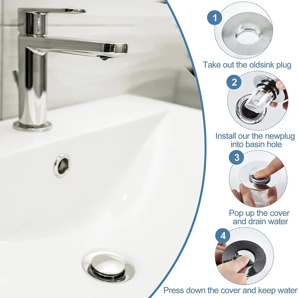 Universal Blockade Pop Up Sink Stopper Bathroom Drain Filter Basin Drain Strainer Plug With Basket Hair Catcher Tool For Bath