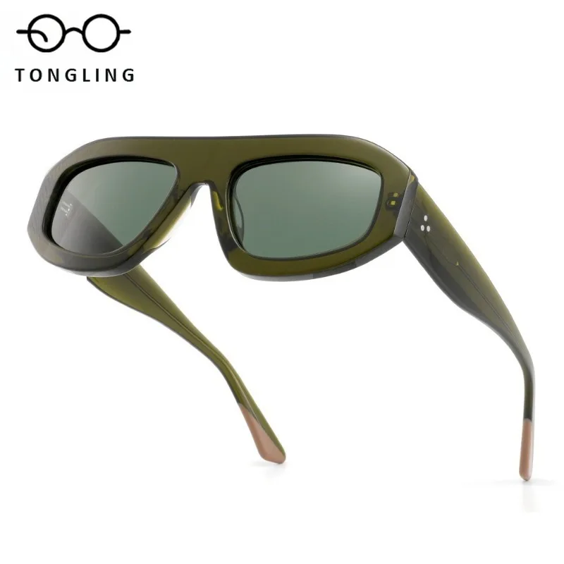 New High-End Fashion Women Elegant Wide-Brim Square Glasses Men Handcrafted High-Quality Acetate Simple Outdoor Driving Sunglass