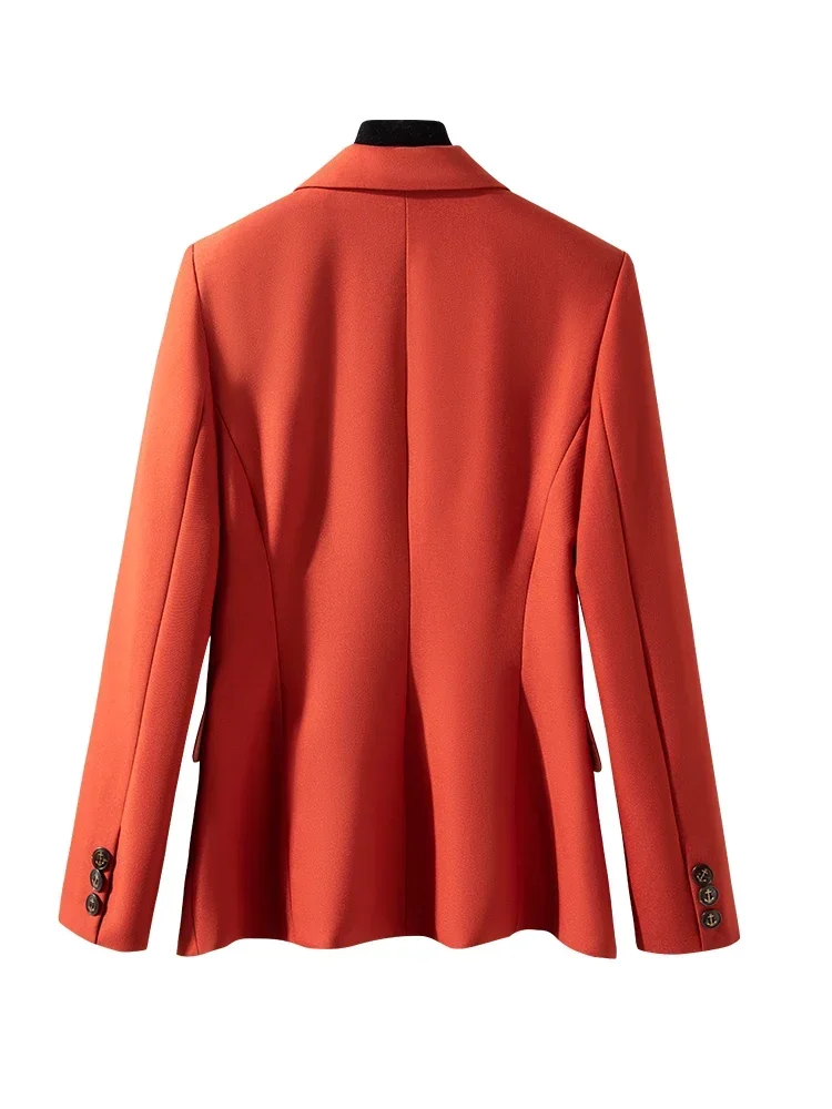 Chaqueta Formal de manga larga para mujer, abrigo delgado de un solo botón, color negro, naranja y café, a la moda, para oficina, Otoño e Invierno