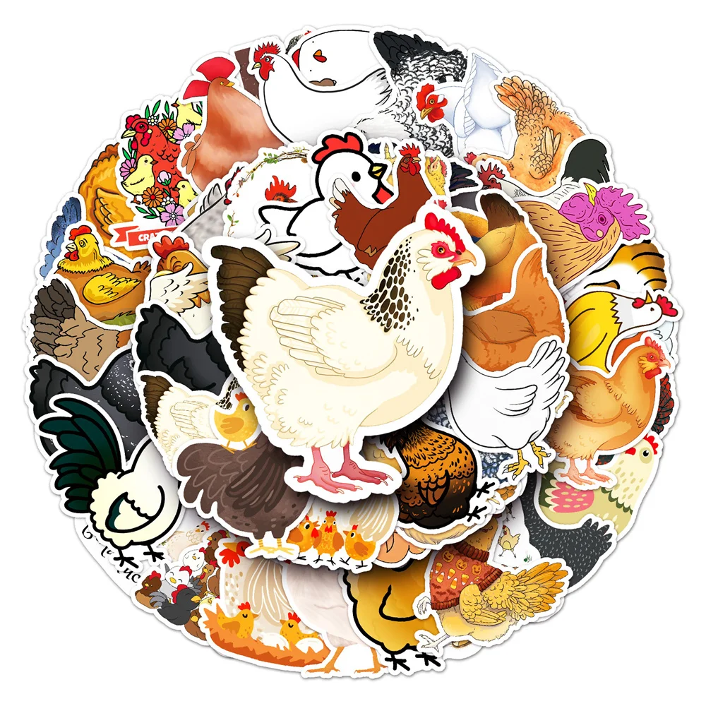 50pcs Cute Chicken Hen Stickers Phone Suitcase Laptop Ipad Cartoon Sticker DIY Journaling Materials Journal Accessories