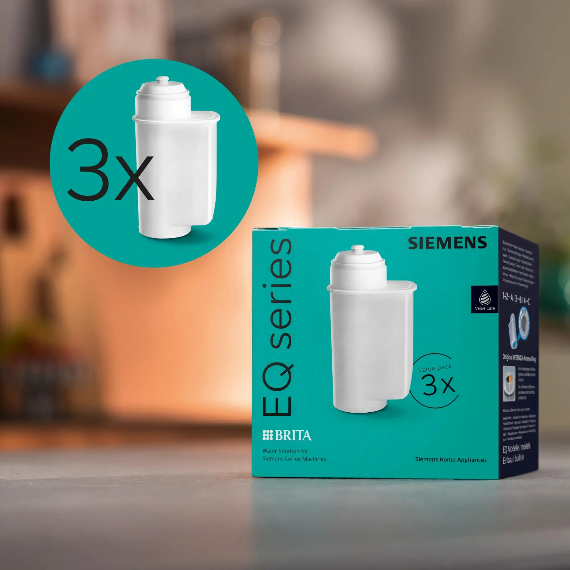 فلتر مياه Siemens TZ70033A Brita Intenza لآلات الإسبريسو بين تو كوب، عبوة قيمة، عبوة من 3 قطع، أبيض