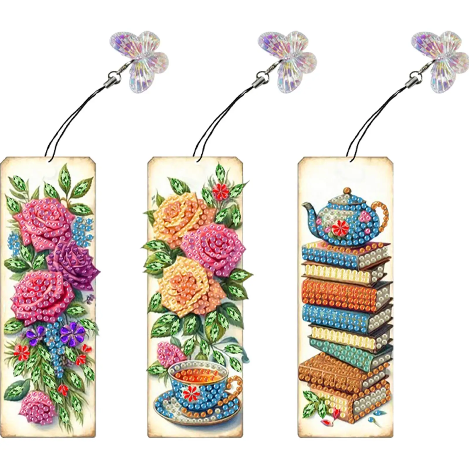 

3Pcs Special Shape Flower Diamond Bookmark Art Projects DIY Bookmarks Diamond Painting Kits Diamond Art Bookmark with Pendant